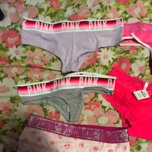 Victoria’s Secret bra and panties and jeans
